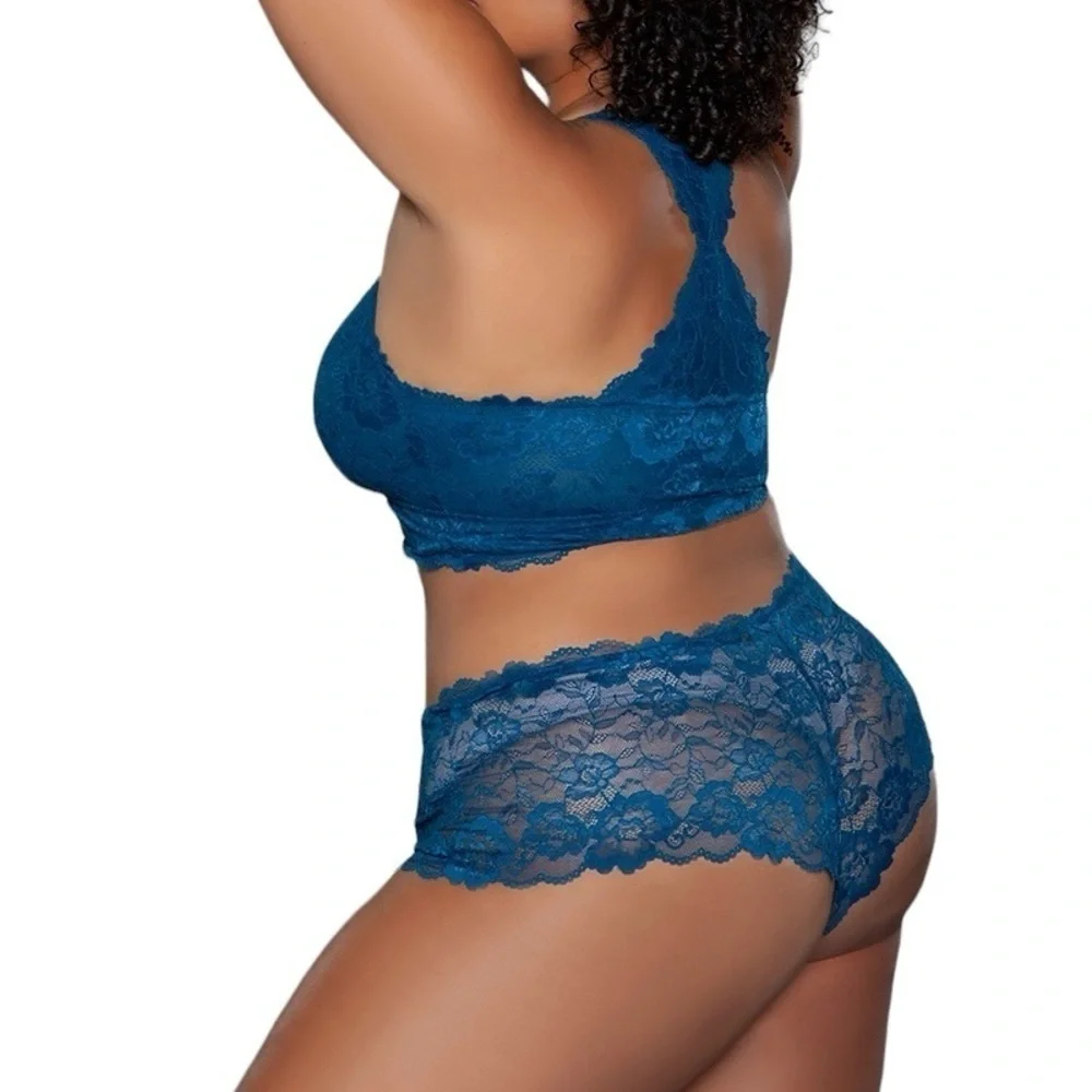 Two Piece Wire Free Bralette And Boyshort Plus Size Set 2XL
